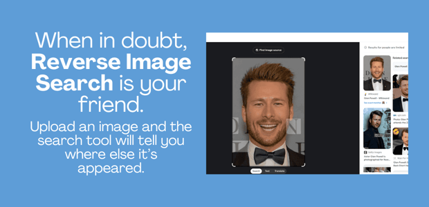 Graphic with text and screenshot displaying how to use reverse image search