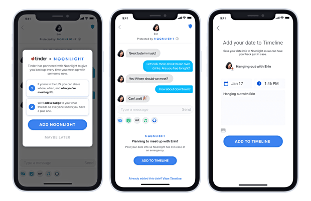 Screenshot of Tinder's Noonlight app