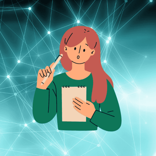 Girl holding pencil and paper graphic