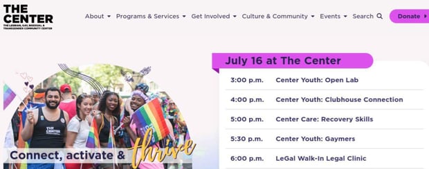 The Center's homepage screenshot