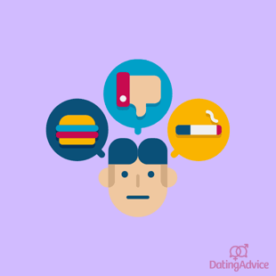 potential pitfalls and limitations graphic man thinking about hamburgers and smoking