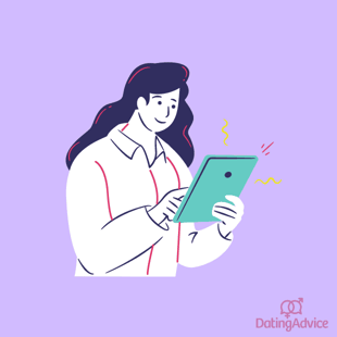 Happy woman using ipad graphic