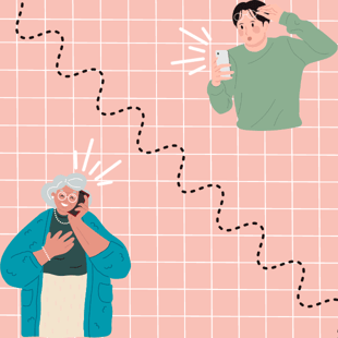 Older woman and man on the phone graphics