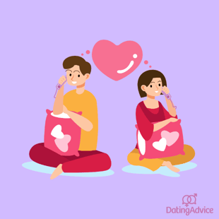 App explosion in popularity graphic couple in love talking on the phone App explosion in popularity graphic couple in love talking on the phone