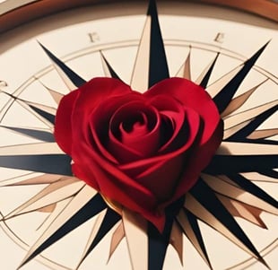 Rose shaped like a heart on a compass