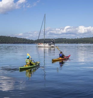 People kayaking on lake 