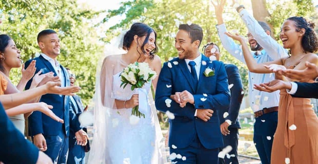 Photo of a couple walking up the aisle