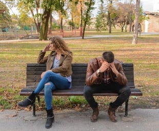 Bull City angry couple on bench Bull City angry couple on bench