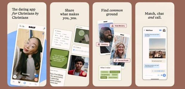 SALT app features, including profiles, chatting, and prompts