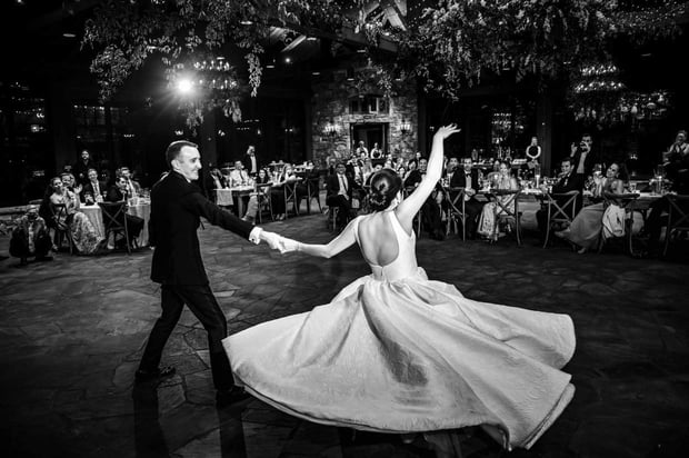Michael Freas Photography black and white bride and groom dancing
