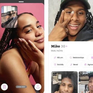 Photo of RAW dating app profile of a young Black woman and a young Black man