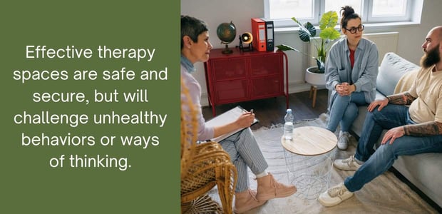 Effective therapy spaces are safe and secure, but will challenge unhealthy behaviors or ways of thinking.