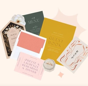 Screenshot of invitations, RSVPs, stationary, and card stock designs from The Knot 