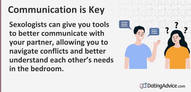 Sexologists can give you tools to better communicate with your partner, allowing you to navigate conflicts and better understand each others needs in the bedroom.