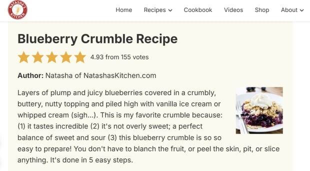 Blueberry crumble instructions from Natasha's Kitchen