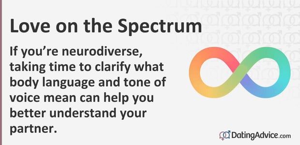 If you are neurodiverse, taking time to clarify what body language and tone of voice mean can help you better understand your partner. If you are neurodiverse, taking time to clarify what body language and tone of voice mean can help you better understand your partner.