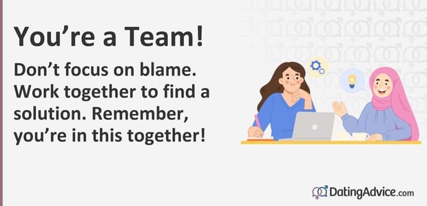 Do not focus on blame. Work together to find a solution. Remember, you are in this together! Do not focus on blame. Work together to find a solution. Remember, you are in this together!