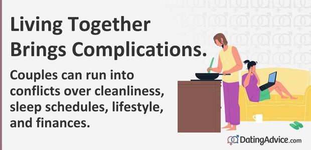 Living together brings complications. Couples can run into conflicts over cleanliness, sleep schedules, lifestyle, and finances.