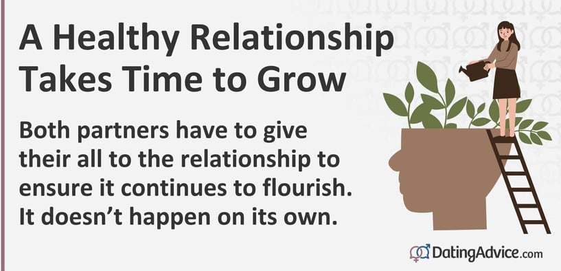 A healthy relationship takes time to grow. Both partners have to give to the relationship to ensure it continues to flourish. It doesn't happen on its own.