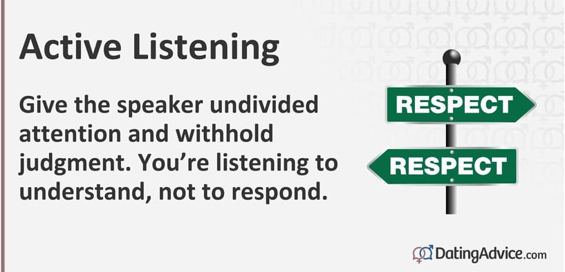 Give the speaker undivided attention and withhold judgment. Youâre listening to understand, not to respond. Give the speaker undivided attention and withhold judgment. Youâre listening to understand, not to respond.