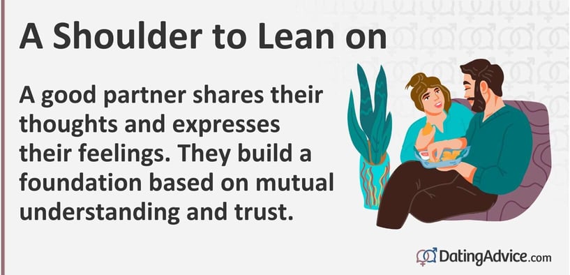 A good partner shares their thoughts and expresses their feelings. They build a foundation based on mutual understanding and trust. A good partner shares their thoughts and expresses their feelings. They build a foundation based on mutual understanding and trust.