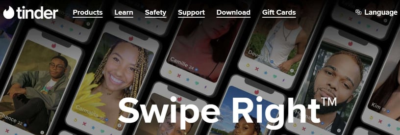 Tinder homepage Tinder homepage