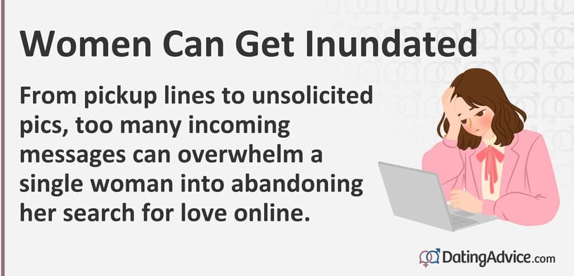 From pickup lines to unsolicited pics, too many incoming messages can overwhelm a single woman into abandoning her search for love online.