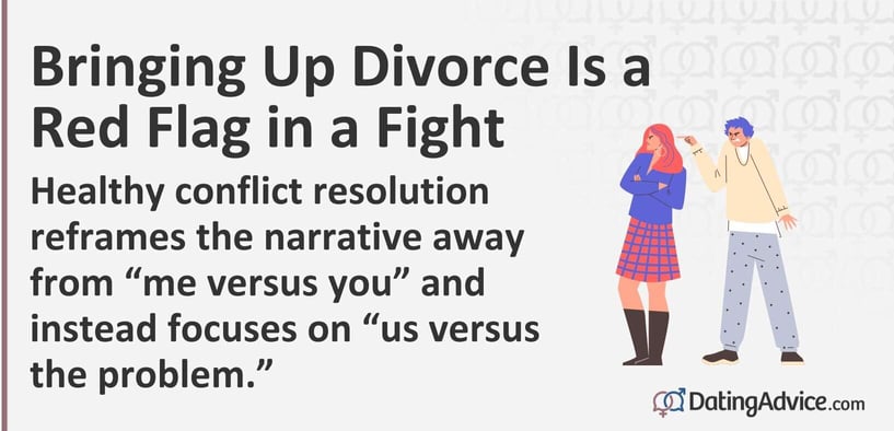 Graphic with text: Healthy conflict resolution reframes the narrative away from âme versus youâ and instead focuses on âus versus the problem.â Graphic with text: Healthy conflict resolution reframes the narrative away from âme versus youâ and instead focuses on âus versus the problem.â