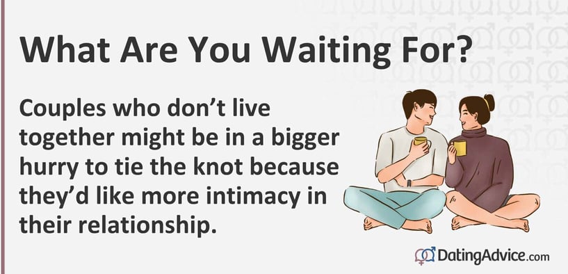 What are you waiting for? Couples who don't live together might be in a bigger hurry to tie the knot because they'd like more intimacy.