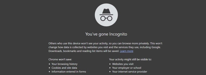 Screenshot of incognito window Screenshot of incognito window