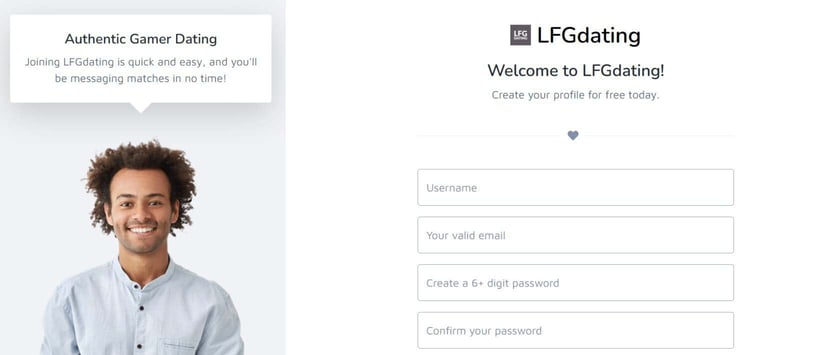 LFGdating signup page