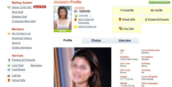 Screenshot of a AnastasiaDate.com profile