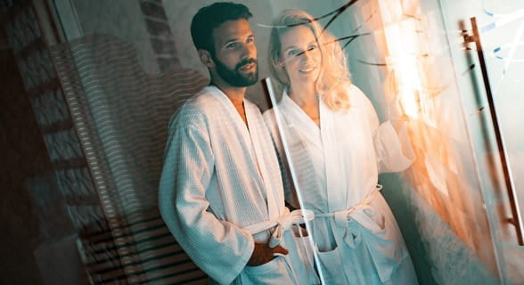 Photo of a couple at a spa Photo of a couple at a spa