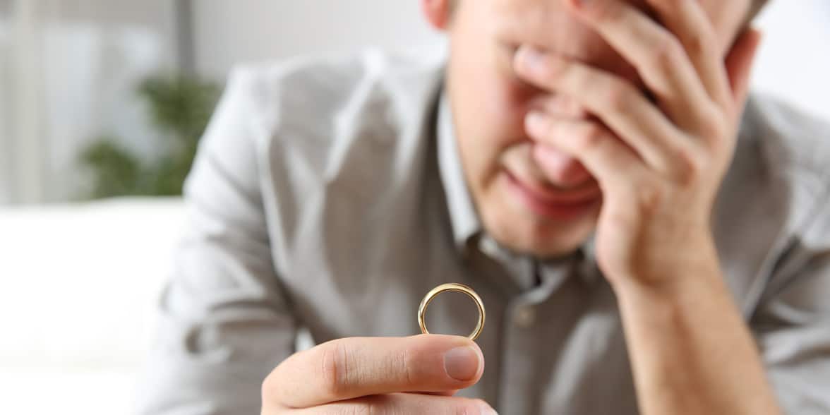 Photo of a man crying with a wedding ring